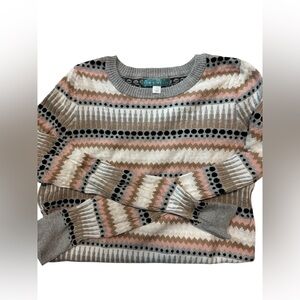 Pim + Larkin Striped Pink and Brown Sweater